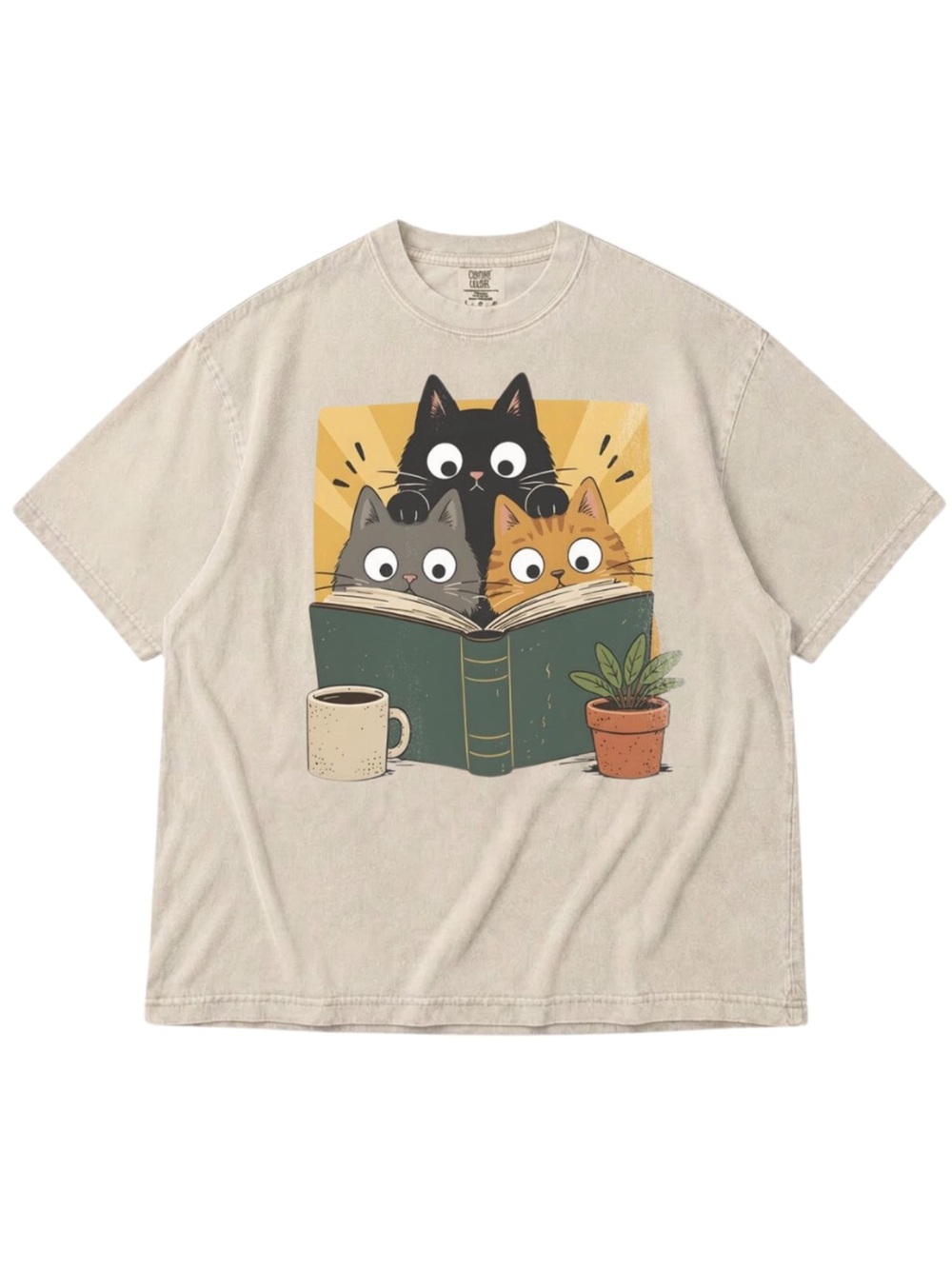 Comfort Colors Cat Trio Reading Graphic Tee - Ivory
